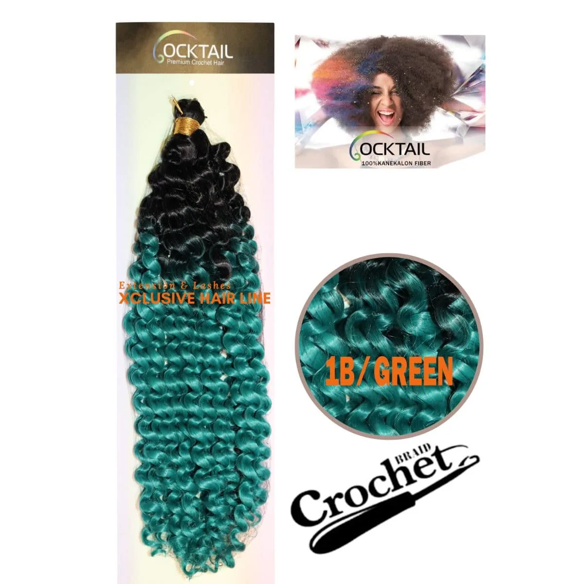 Cocktail Water Wave crochet afro (culoarea 1B/GREEN) - Image 1