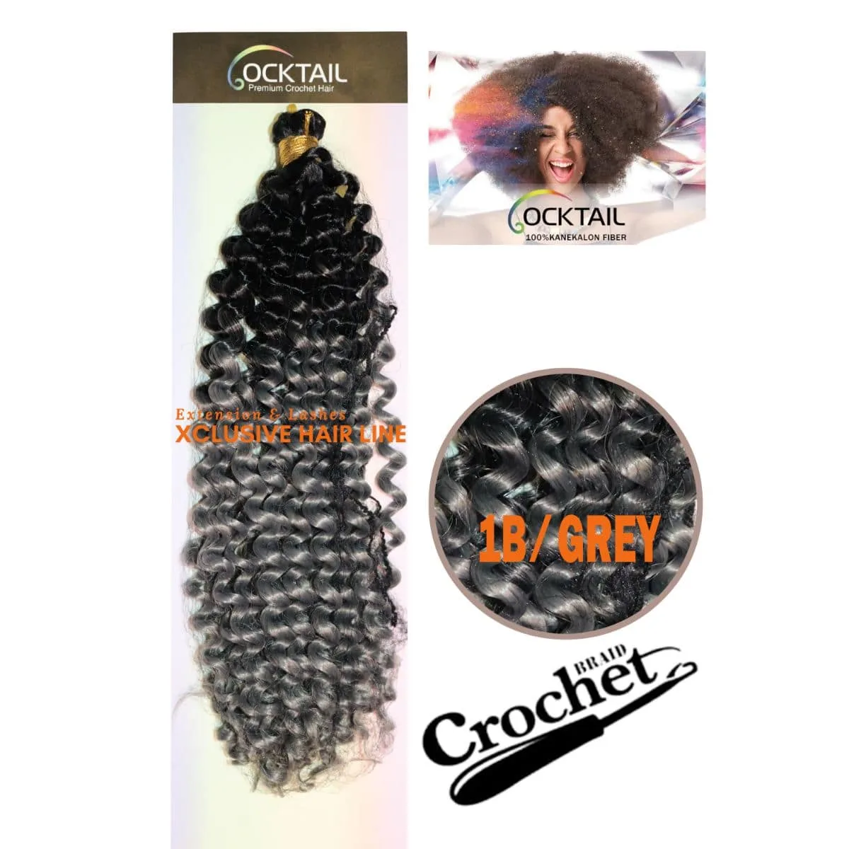 14” Cocktail Water Wave Crochet Afro (Color 1B GREY) - Image 1