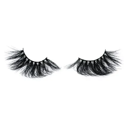 A pair of fluffy, black false eyelashes on a white background.